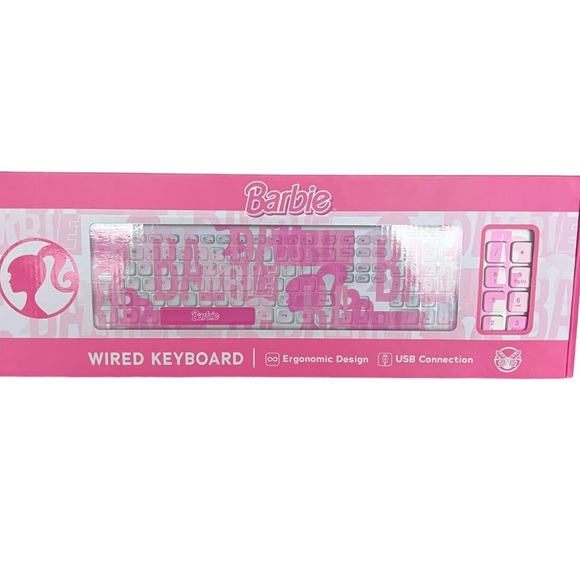 New In Box Barbie Logo Pink  Wired USB Keyboard - Picture 1 of 4